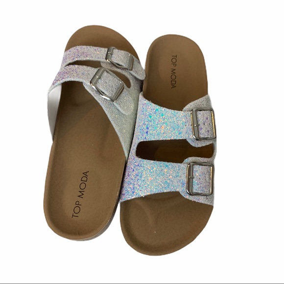 Top Moda White Glitter Buckle Slides size 8.5 - Picture 3 of 8